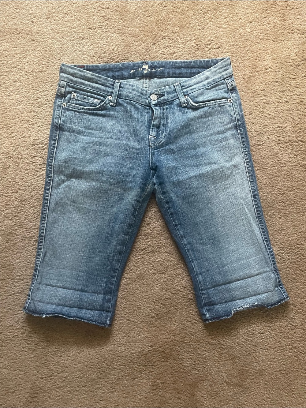 7 For All Mankind Light Blue Denim Bermuda Shorts